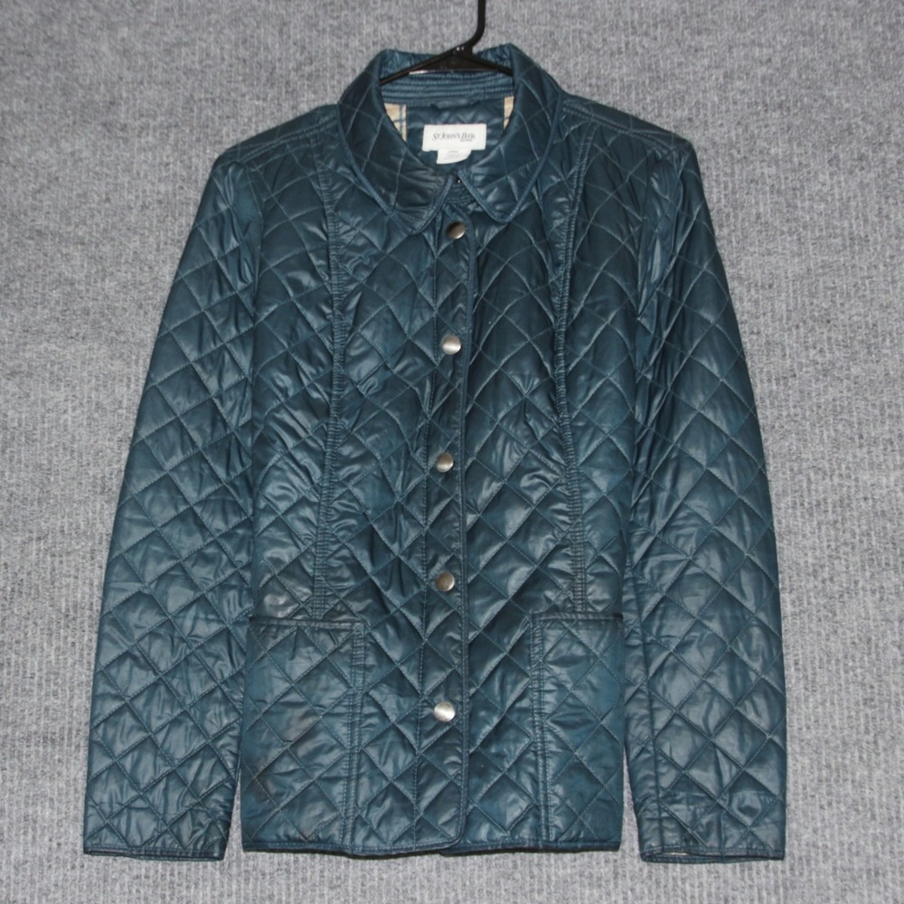 St Johns Bay Quilted Barn Jacket Teal Green Women's Large Full Snap Pockets